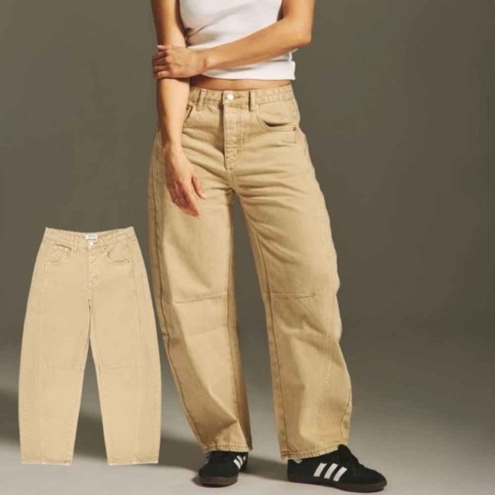 Parke Horseshoe Denim Barrel Jeans Women's 29 Fits 32” Waist Tan Baggy Wide Leg